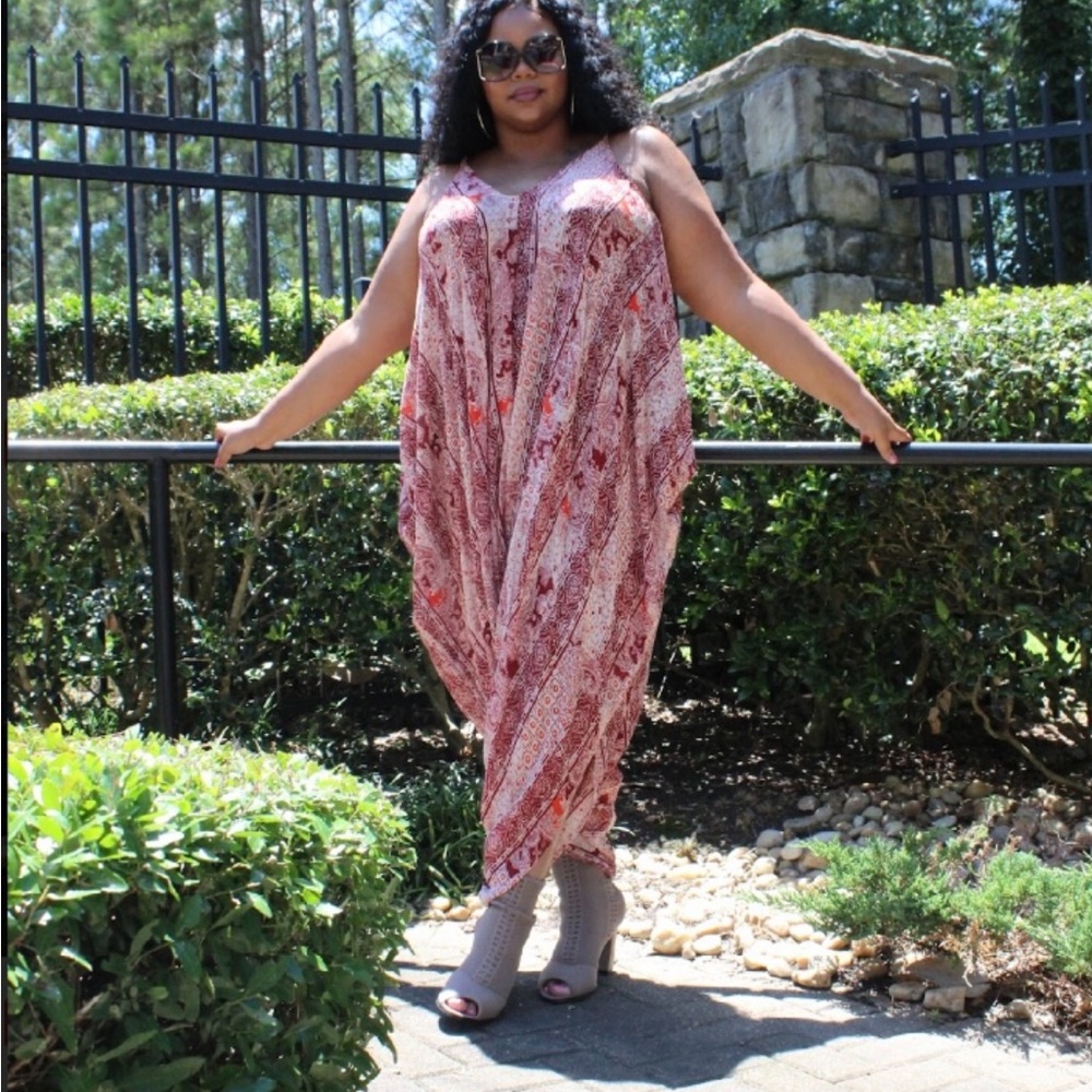 Women’s Plus Boho Print Harem Jumpsuit in Rust Pink